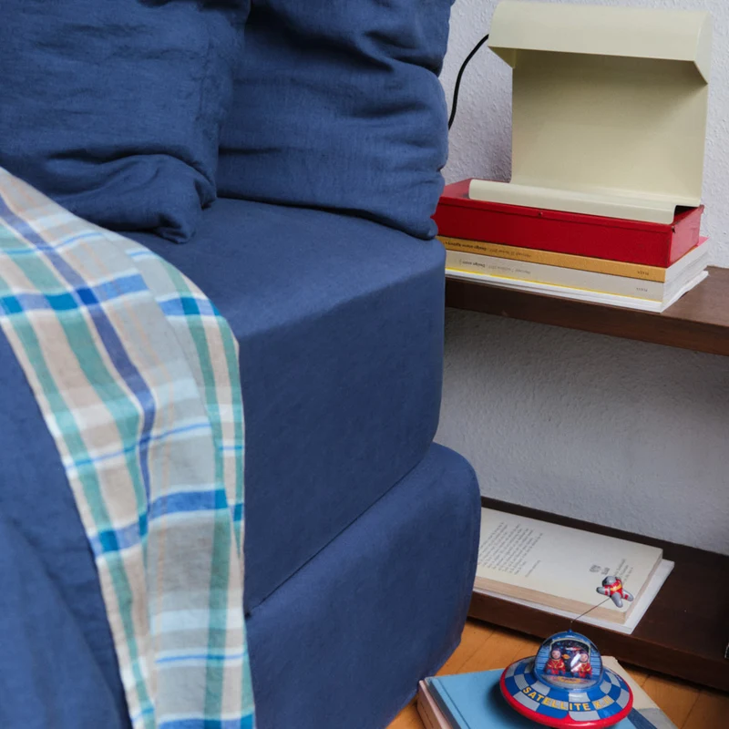 Drap housse en lin lavé - Bleu Pacifique