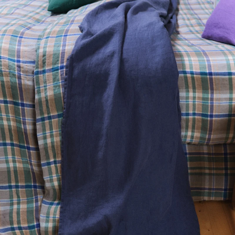 Drap plat en lin lavé - Bleu Pacifique