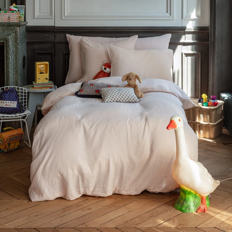 Caramel x Merci - Housse de couette en gaze de coton - Rose de Bagatelle