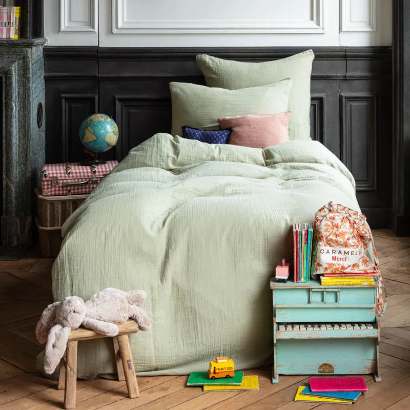 Caramel x Merci - Housse de couette en gaze de coton - Vert 77 Rue de Varenne