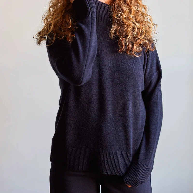 Merci - Pull col cheminée en cachemire - Bleu Marine