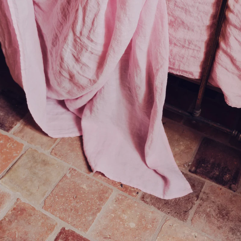 Drap plat en lin lavé - Rose Granité