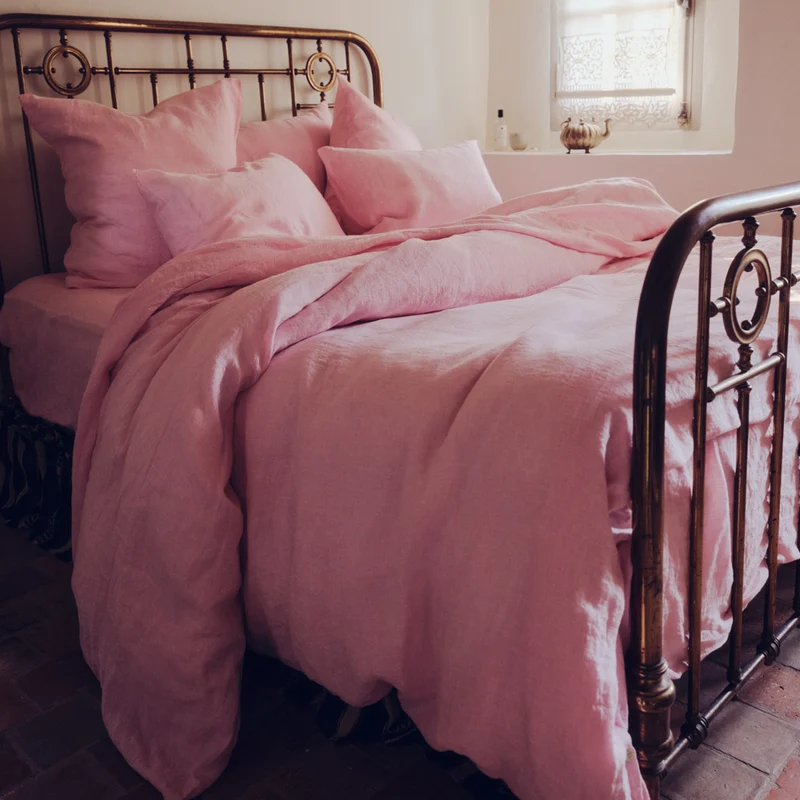 Housse de couette en lin lavé - Rose Granité