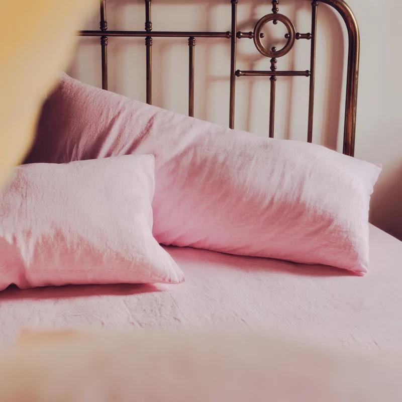 Coussin rectangle en lin lavé - Rose Granité