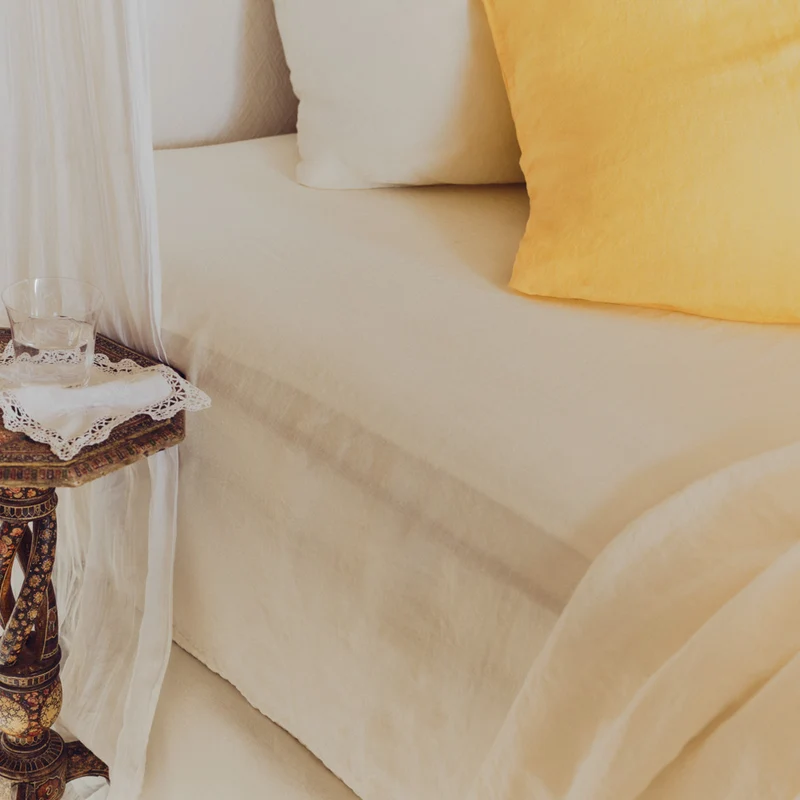 Drap housse en lin lavé - Blanc Coquillage