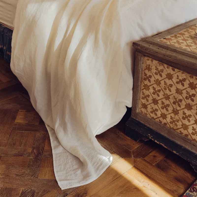 Drap plat en lin lavé - Blanc Coquillage