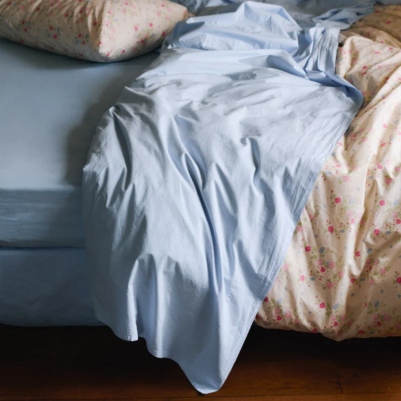 Drap plat en percale de coton - Bleuet