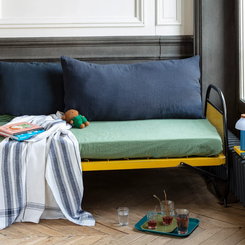 Coussin rectangle en lin lavé - Bleu Encre