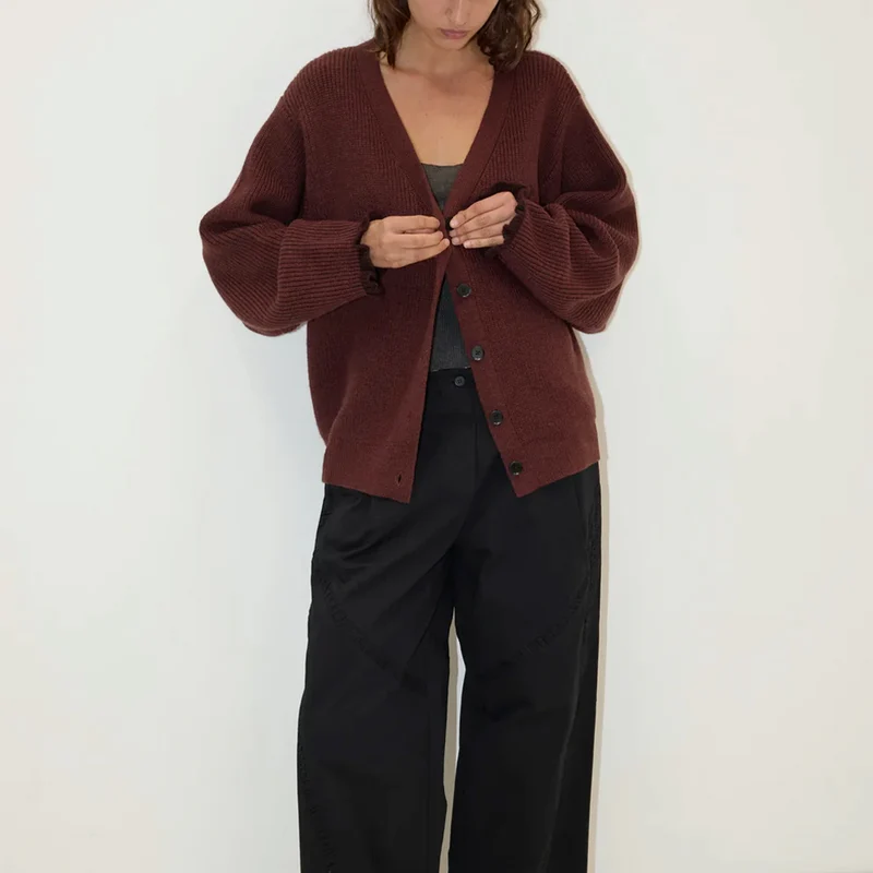 Deiji Studio - Cardigan Flounce - Burgundy