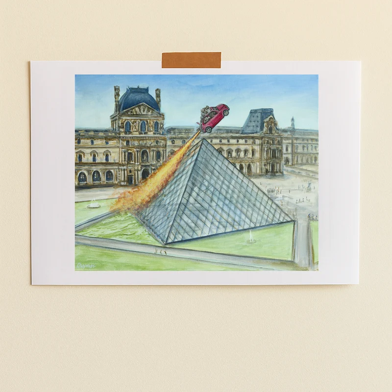 Merci x Travis Chapman - Affiche Launch from the Louvre