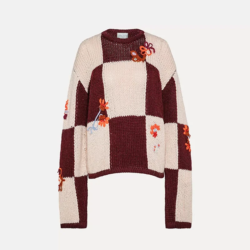 Forte_Forte - Pull damier - Bordeaux