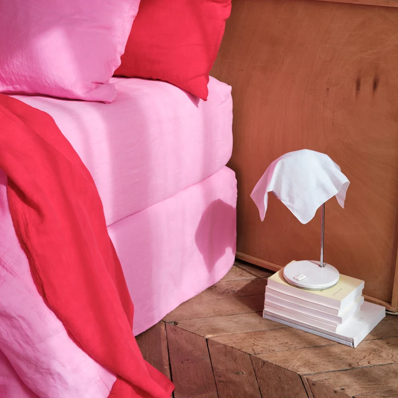 Drap-housse en lin lavé - Rose Garance