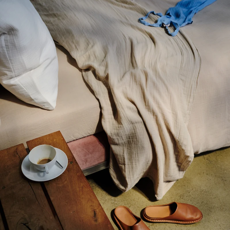 Drap plat en gaze de coton - Beige Quai de Seine
