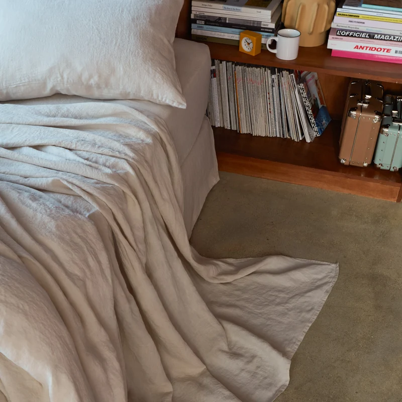 Drap plat en lin lavé - Pierre